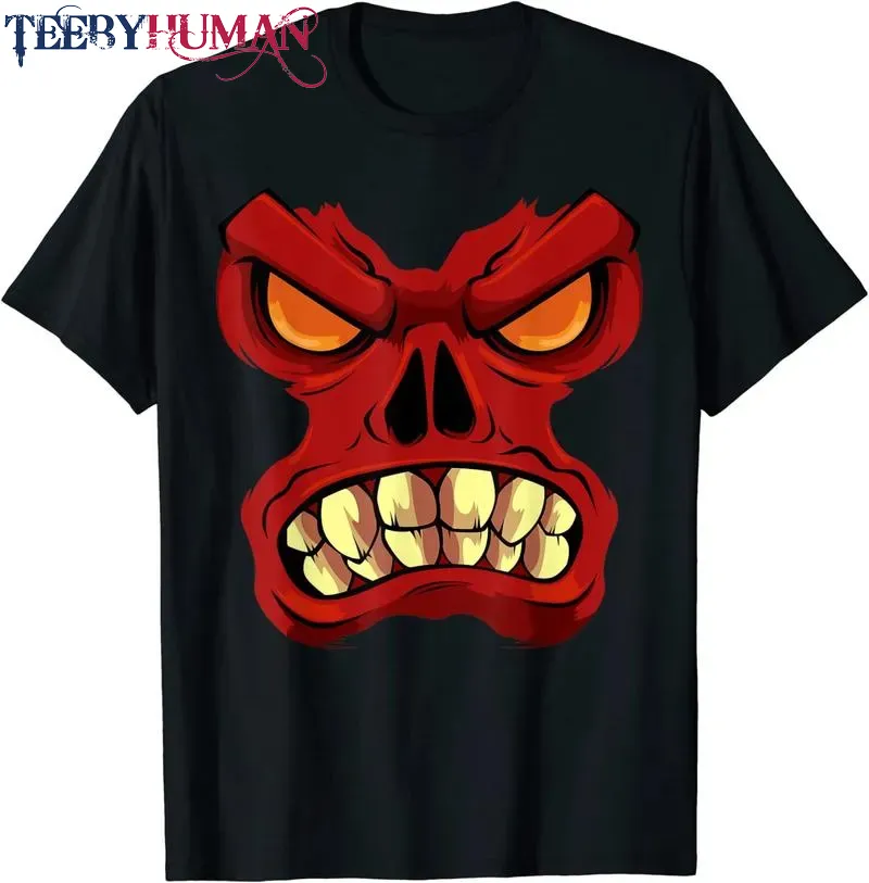 Angry Monster Face Lazy Halloween Costume Scary Creepy Unisex Tee Hoodie Classic T Shirt 1662619638768