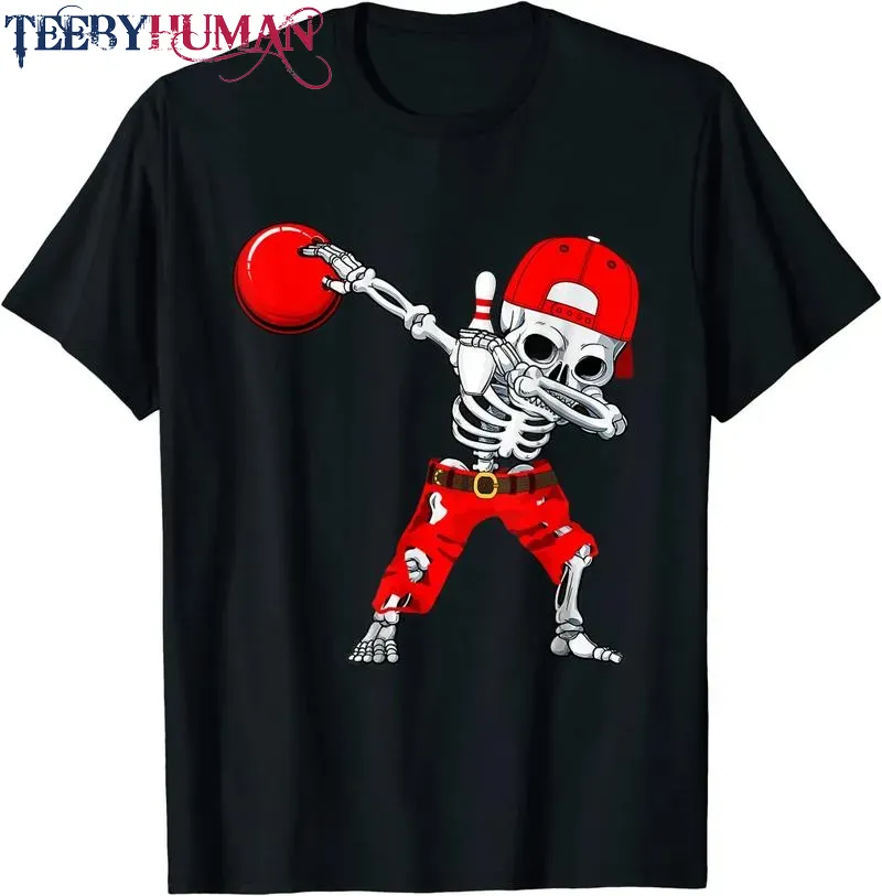 Dabbing Skeleton Bowling Funny Skull Halloween Costume Unisex Tee Hoodie Classic T Shirt 1662620226873