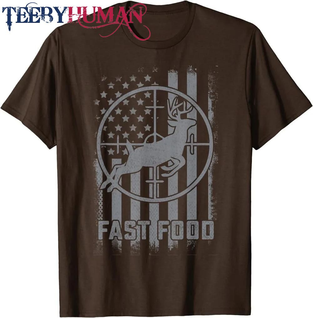 Funny Hunting Fast Food Deer Moose Elk On Crosshair Us Flag Classic T Shirt Unisex Hoodie Sweatshirt 1661509756082