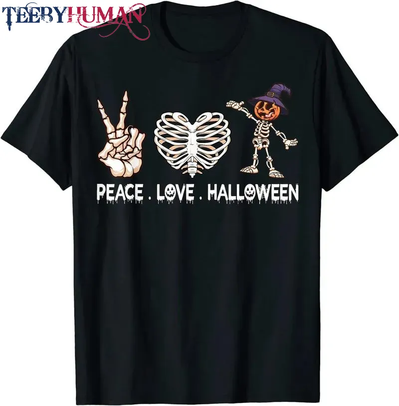 Halloween Peace Love And Halloween Girls Kids Unisex Tee Hoodie Classic T Shirt 1662664670409