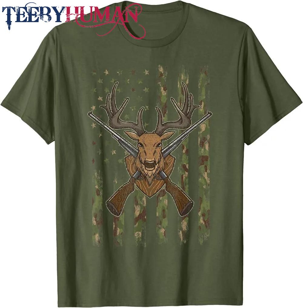 Hunting American Camouflage Usa Flag Buck Whitetail Deer Classic T Shirt Unisex Hoodie Sweatshirt 1661509781274