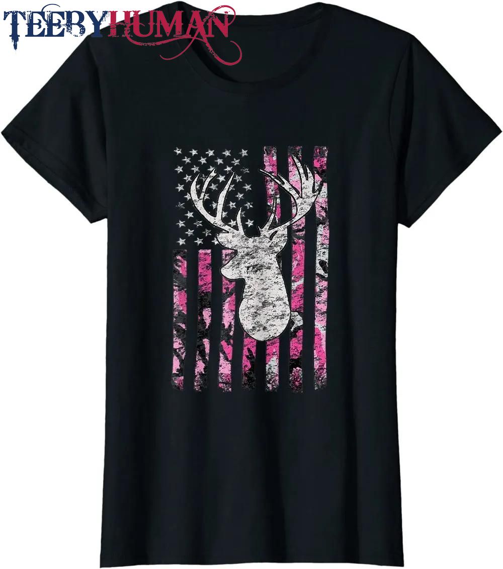Pink Camo American Flag Deer Hunter Women s Hunting Classic T Shirt Unisex Hoodie Sweatshirt 1661508781463