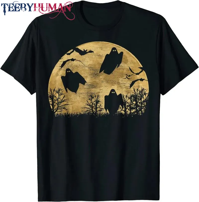 Spooky Ghost And Moon Happy Halloween Spooky Season Fall Unisex Tee Hoodie Classic T Shirt 1662584780093