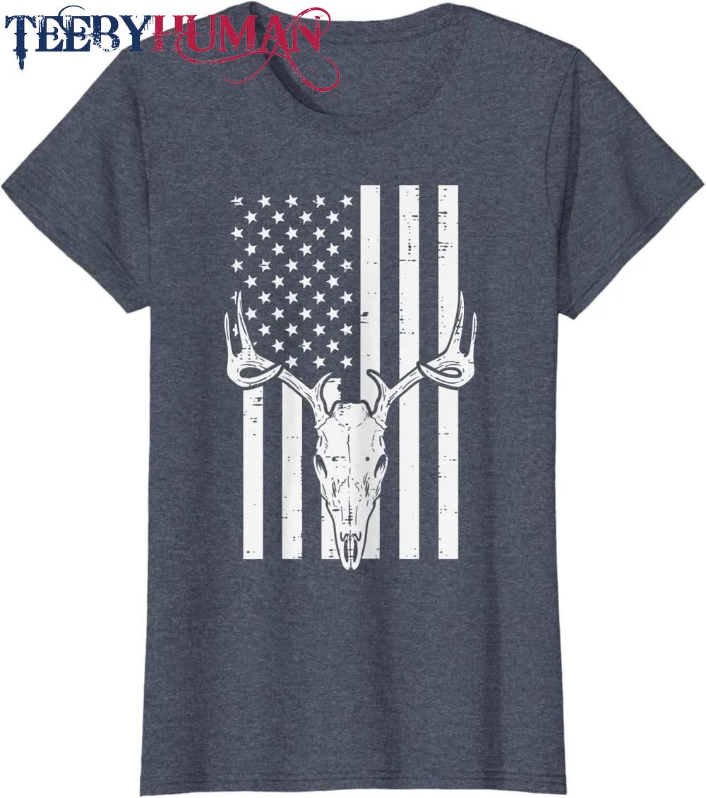 White Us Flag Deer Skull Vintage Hunting Patriotic Hunt Dad Classic T Shirt Unisex Hoodie Sweatshirt 1661511198795