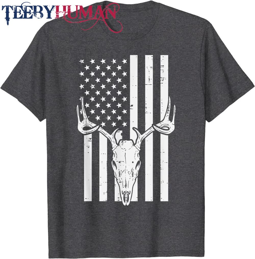 White Us Flag Deer Skull Vintage Hunting Patriotic Hunt Dad Classic T Shirt Unisex Hoodie Sweatshirt 1661511199462