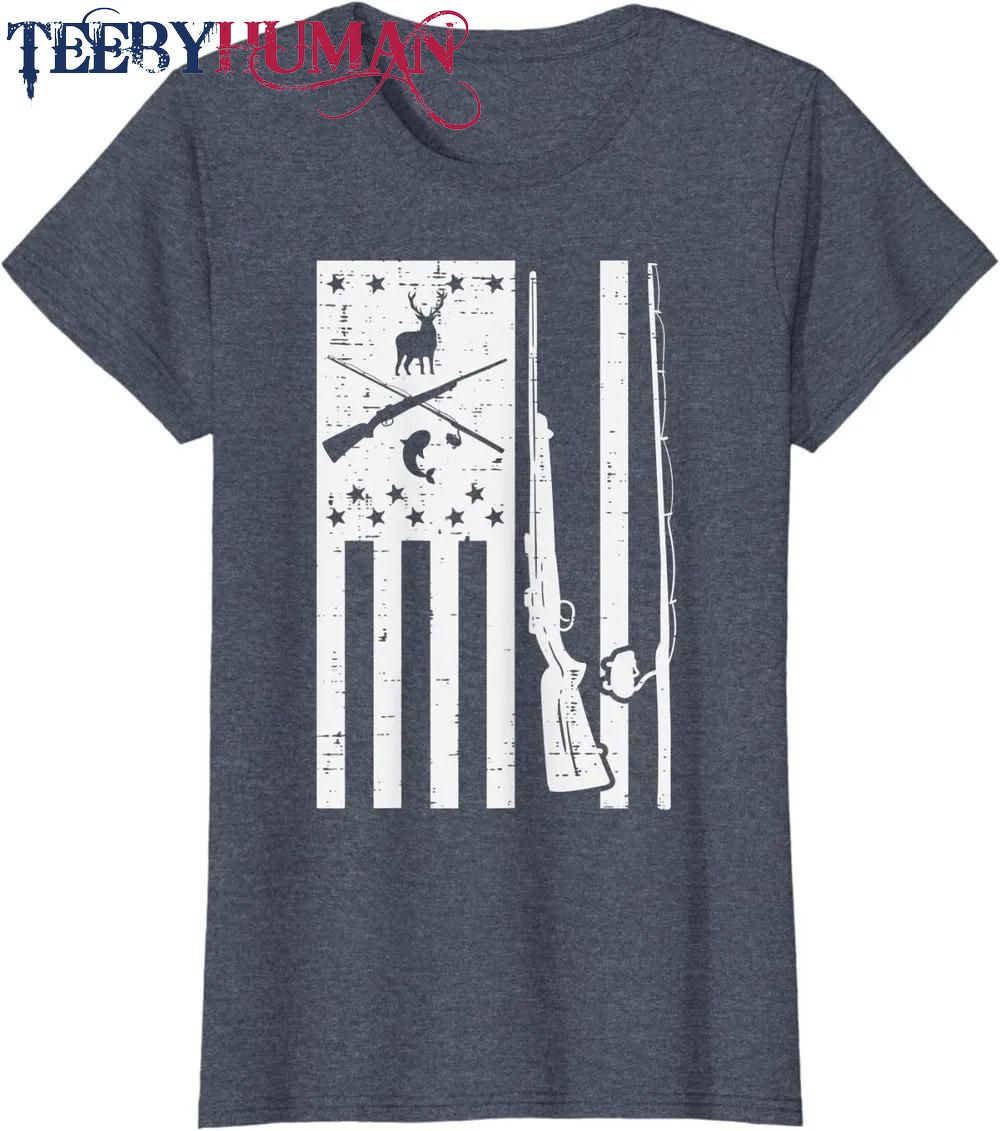 White Us Flag Rifle Fishing Rod Fish Deer Hunting Patriotic Classic T Shirt Unisex Hoodie Sweatshirt 1661511188165