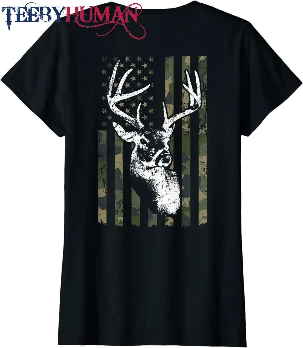 Whitetail Buck Deer Hunting Usa Camouflage Flag On Back Classic T Shirt Unisex Hoodie Sweatshirt 1661511087631