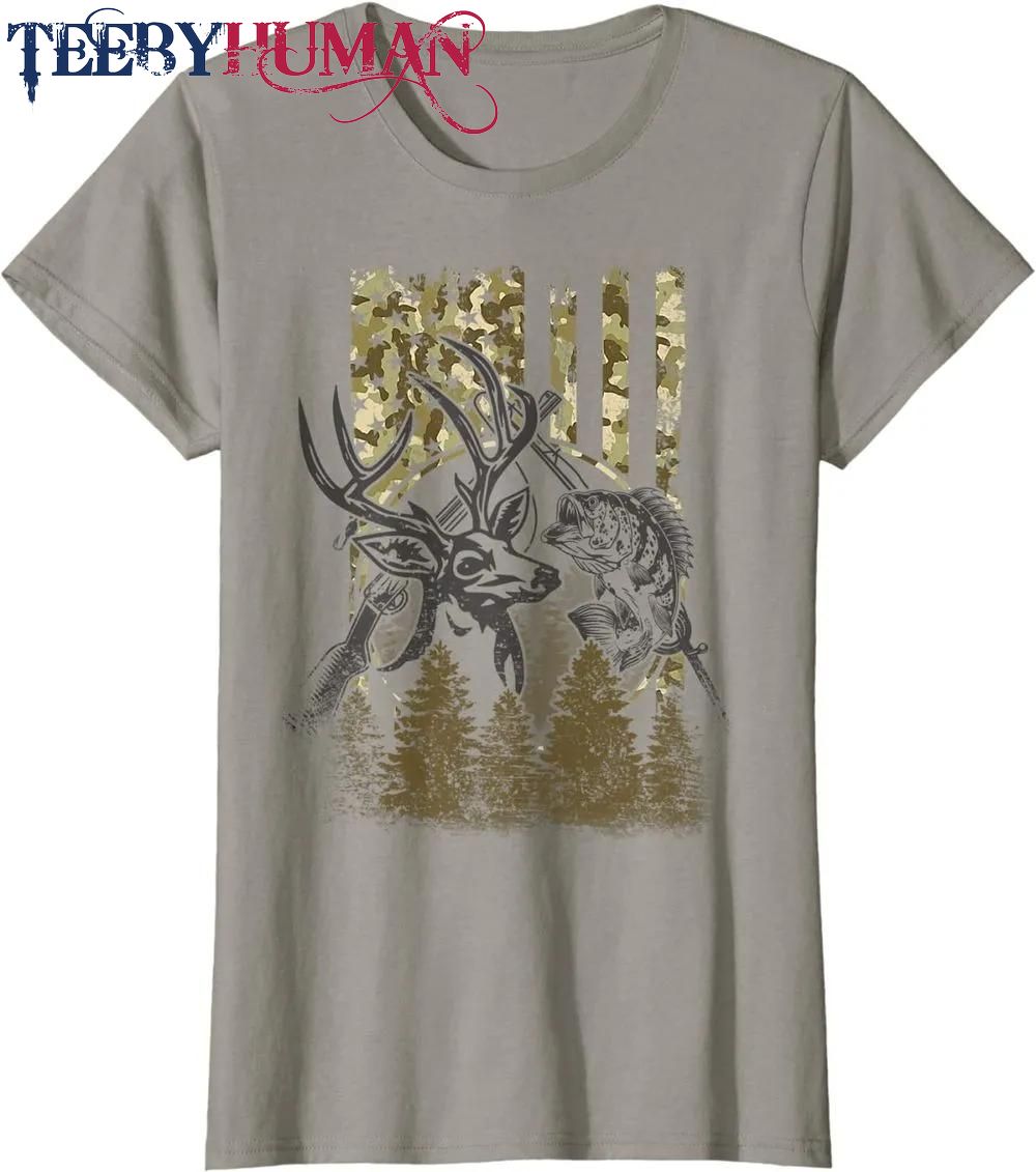 Whitetail Deer Hunting Bass Fishing American Camo Usa Flag Classic T Shirt Unisex Hoodie Sweatshirt 1661510971213